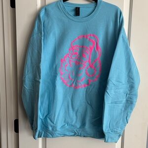 Bright blue Sweatshirt with Puffy Pink Santa